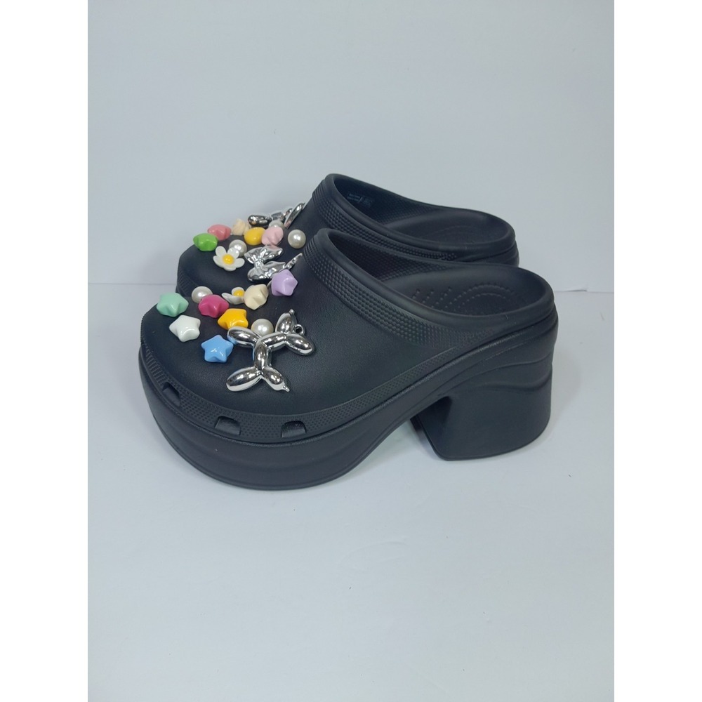 CROCS Black Platform Clog Mules with Multicolor Charms